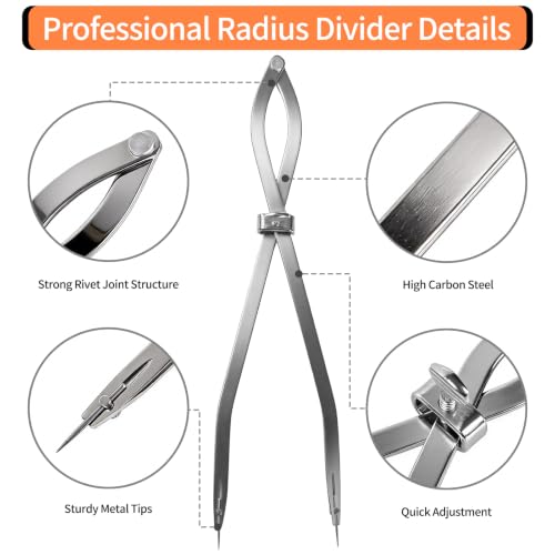Radius Divider Tool 16 Inch, Fast Adjusting Scriber for Sheet Metal Fabrication & Layout Work, 4pcs Replaceable Points, Metalworking Woodworking Insulation Tool, Draws Circles Up to 37 Inches - size: 16in-1PC