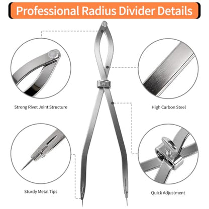Radius Divider Tool 16 Inch, Fast Adjusting Scriber for Sheet Metal Fabrication & Layout Work, 4pcs Replaceable Points, Metalworking Woodworking Insulation Tool, Draws Circles Up to 37 Inches - size: 16in-1PC