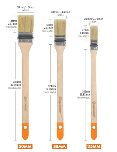 ROLLINGDOG 25mm, 38mm, 50mm Radiator Paint Brush Set - size: 25mm, 38mm, 50mm