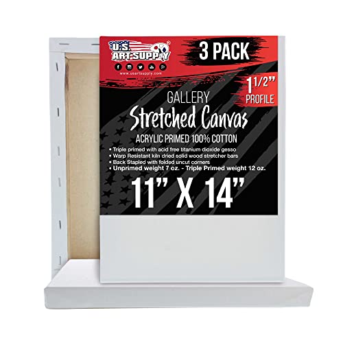 U.S. Art Supply 11"x14" Stretched Canvas for Painting, Gallery Depth 3-Pack - size: 11" x 14"