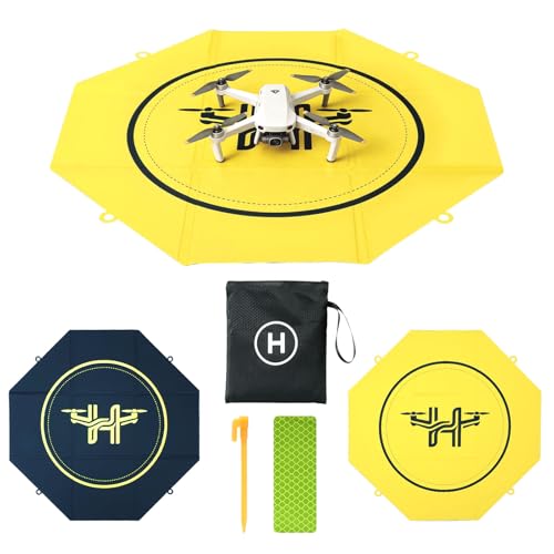 Drone Landing Pad Pro,Waterproof PU Material Foldable Drone Launch Pad with Carry Bag & Ground Nails, Universal for DJI Mini 4 Pro/Mini 3 Pro/Air 3/Mavic 3/FPV (Yellow - Octagonal -25in) - color: Yellow - Octagonal -25in