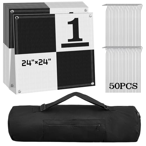 10 Pcs Drone Ground Control Point GCP, 50 Pcs Metal Fixing Stakes with Storage Bag, UAV Aerial Target for Mapping & Surveying, Black/White Markers(Grid Numbered Plaid) - style: Grid Numbered Plaid