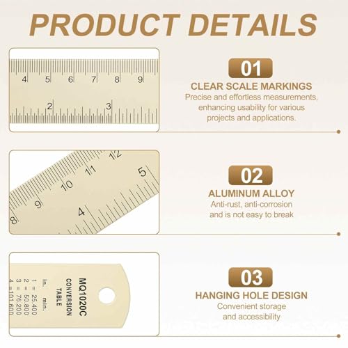 HARFINGTON 2pcs Metal Straight Ruler 20cm Metric SAE Aluminum Alloy Measuring Rulers Scale Tool with Hole for Measure Study Reading Classroom Office, White - color: White, size: 20cm