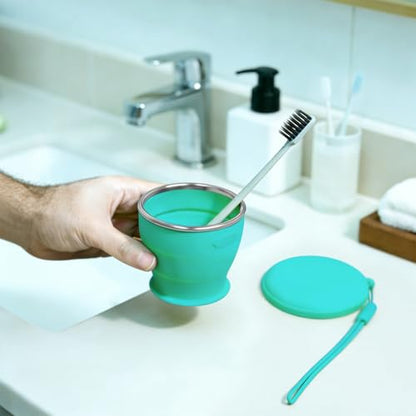Collapsible Travel Cup, Foldable Water Cup with Lid, for Travel - color: Turquoise