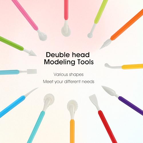 12PCS Clay Sculpting Tools, Double-Head Ceramic Pottery Tool Plastic DIY Clay Fondant Tool Modeling Tools Set Air Dry Clay Tools Polymer Clay Art Tools for Polymer Pottery Cake Decoration