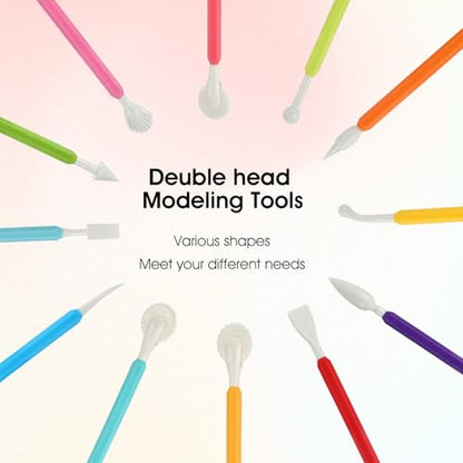 12PCS Clay Sculpting Tools, Double-Head Ceramic Pottery Tool Plastic DIY Clay Fondant Tool Modeling Tools Set Air Dry Clay Tools Polymer Clay Art Tools for Polymer Pottery Cake Decoration