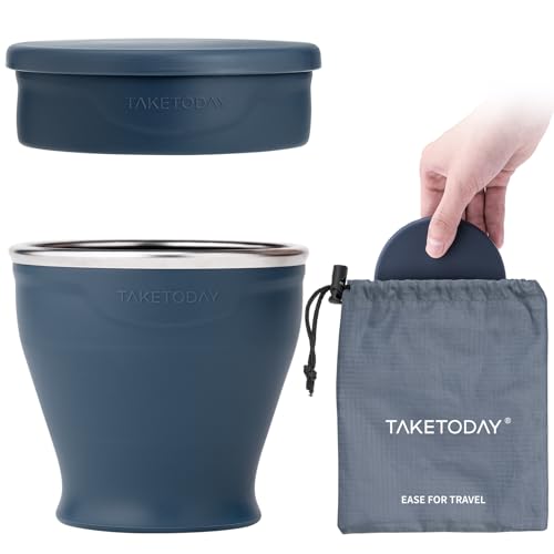 TakeToday Collapsible Cup 8 oz, Foldable with Lid for Travel, Navy - color: Navy