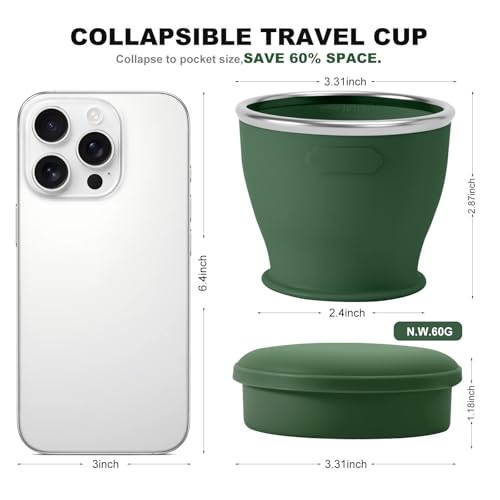 Collapsible Travel Cup, Foldable Water Cup with Lid, for Travel - color: Army Green