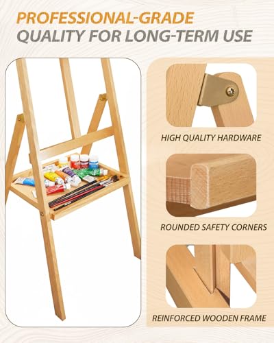 Painting Art Easel with Storage Tray, 57"-72" Height Adjustable Easel Stand - color: Natural