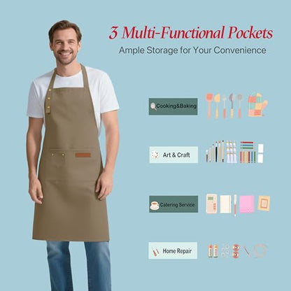 Aprons for Women Men, Water-Resistant Kitchen Aprons for Cooking - color: Khaki