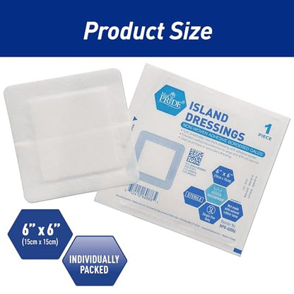 MED PRIDE Bordered Gauze Island Dressing,Sterile Absorbent,6x6 in,25-Count - size: 6'' x 6'' - (New)