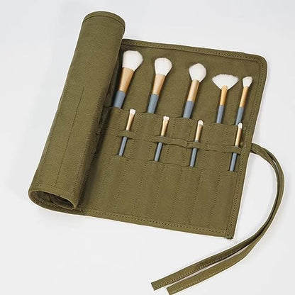 ECHSRT 30-Slot Canvas Paint Brush Holder Roll Up Case Organizer, Green - color: Army Green