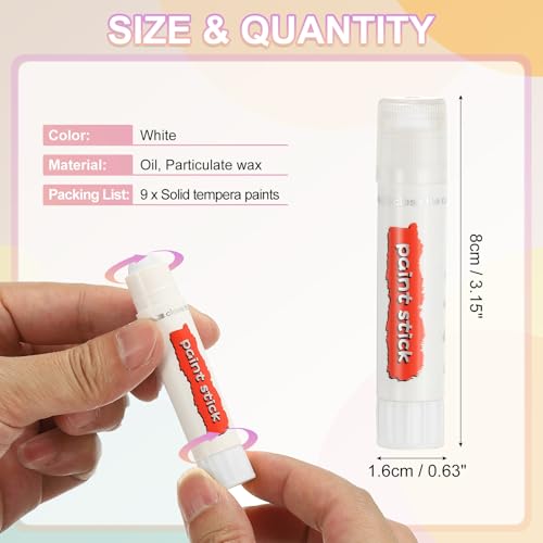 PATIKIL Tempera Paint Sticks, 9 Pcs Solid Tempera Paints Sticks Washable Bulk Markers Pen Quick Drying for Artists Beginners Art Supplies, White - color: White