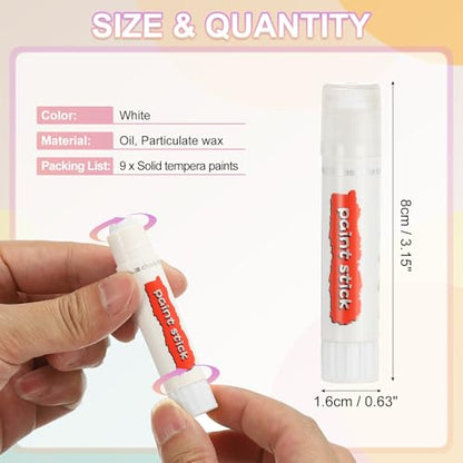 PATIKIL Tempera Paint Sticks, 9 Pcs Solid Tempera Paints Sticks Washable Bulk Markers Pen Quick Drying for Artists Beginners Art Supplies, White - color: White