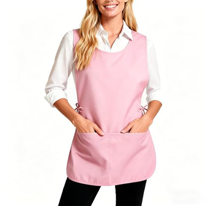 Cobbler Apron Unisex Smock Apron with Side Ties and 2 Deep Pockets Unisex Apron for work kitchen - color: Pink