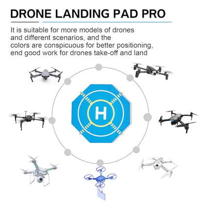 Drone Landing Pad Portable Foldable with Night Vision,25in Double-Sided Waterproof Helipad for DJI Mavic 3/Mini 4K/Air 3S/Neo/Flip/Avata 2 RC Drones Helicopter, Drone Landing Pad Accessories - color: Blue-25in