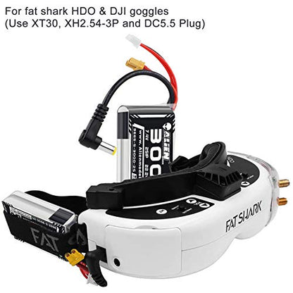3000mAh 2S LiPo Fatshark FPV Goggles Battery 7.4V with XT30/DC5.5 Plug