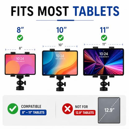 Acuvar Universal Tablet Tripod Mount Holder, Adjustable Stand Adapter for iPad, Samsung Galaxy Tab & Surface, Fits 8–11 Inch Tablets (Vertical & Horizontal), Compatible with Tripods & Monopods