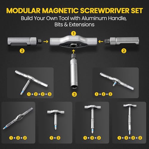 42-in-1 Magnetic Ratchet Screwdriver Set, Multi Bit Modular Tool Kit with S2 Alloy Steel Bits, Built-in Magnetizer & Telescoping Extension for Electronics, Drone, Computer, Home Repair Gift for Men