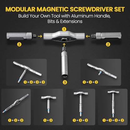 42-in-1 Magnetic Ratchet Screwdriver Set, Multi Bit Modular Tool Kit with S2 Alloy Steel Bits, Built-in Magnetizer & Telescoping Extension for Electronics, Drone, Computer, Home Repair Gift for Men