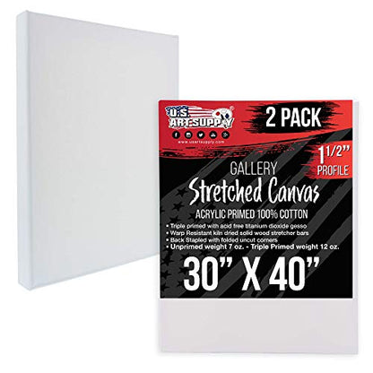 U.S. Art Supply 30"x40" Stretched Canvas for Painting, Gallery Depth 2-Pack - size: 30" x 40"