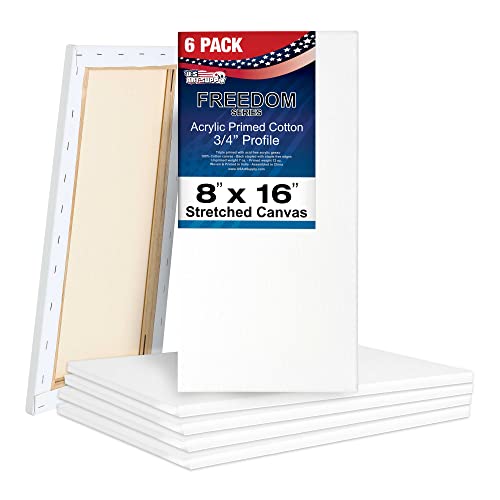 U.S. Art Supply 8"x16" Stretched Canvas for Painting, 3/4" Profile, 6-Pack - size: 8" x 16"