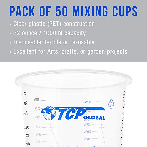 TCP Global 32 oz. (1000ml) Graduated Plastic Mixing Cups (Box of 50)