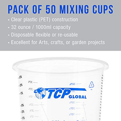 TCP Global 32 oz. (1000ml) Graduated Plastic Mixing Cups (Box of 50)