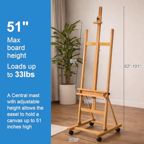 Falling in Art Large H-Frame Studio Artist Easel, Holds up to 51'', Natural - style: Natural