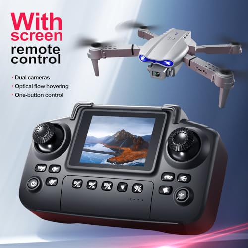 E99max Drone with Screen Controller, Black Carrying Case, 2Batteries - color: White - 2 batteries
