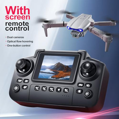 E99max Drone with Screen Controller, Black Carrying Case, 2Batteries - color: White - 2 batteries