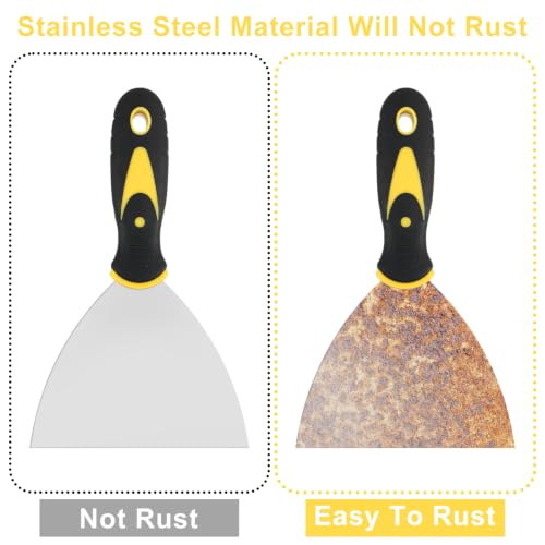 10 Pcs Putty Knife Set 1" 2" 3" 4" 5" Stainless Steel Paint Scraper Spackle Knives No Rusting Flexible Metal Scraper Tools for Repairing Drywall Removing Wallpaper Mud Plaster Scraping - color: 10pcs 1" 2" 3" 4" 5" Yellow