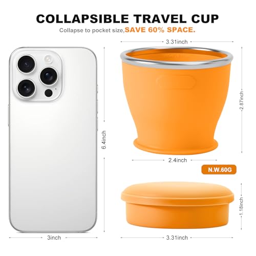 Collapsible Travel Cup, Foldable Water Cup with Lid, for Travel - color: Orange