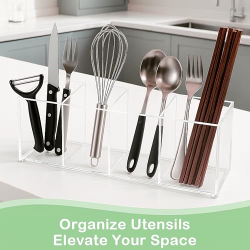 elysolpluv Clear Acrylic 4-Compartment Organizer Box, Large (8.7" × 3.0" × 3.7") – Handcrafted, Eco-Friendly, Minimal Packaging Home Storage Organizer - size: Large
