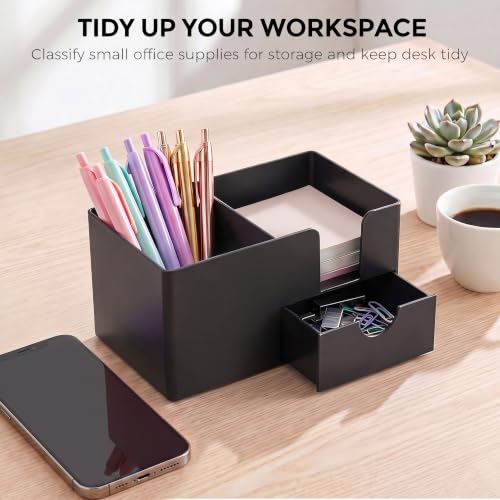 SKYDUE Small Desk Organizer with Sticky Notes Holder,Pen Holder for Desk - color: Black