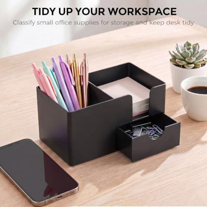 SKYDUE Small Desk Organizer with Sticky Notes Holder,Pen Holder for Desk - color: Black