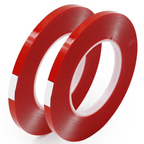 Double Sided Clear Mounting Tape - 3/8" x 26' - Acrylic Gel - Moisture/Heat Resistant for Interior Automotive, Bathrooms, Wet Areas - 2pk