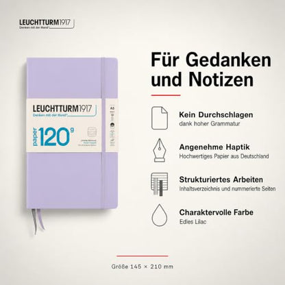 LEUCHTTURM1917 - 120G Special Edition - Medium A5 Ruled Hardcover Notebook (Lilac) - 203 Numbered Pages with 120gsm Paper - color: Lilac, style: Ruled