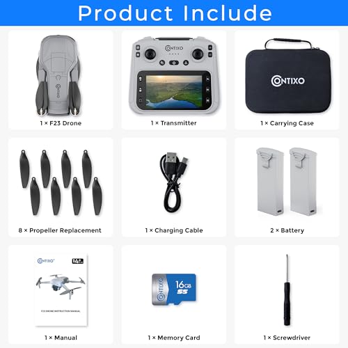 Contixo GPS Drone with Camera, 4.5" LCD Screen on Controller, FPV Drones, Orbit Mode, Auto Return Home, Follow Me for Adult Beginner, Brushless Drone Long Range Circle Fly, Under 249g