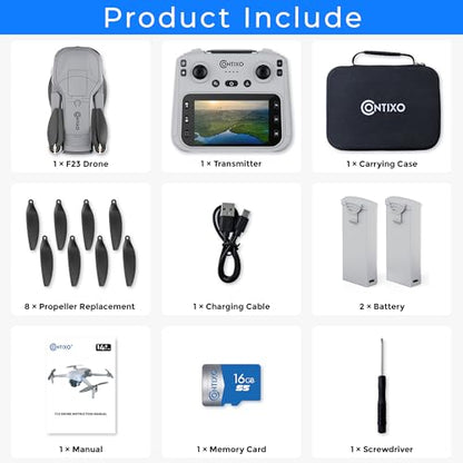 Contixo GPS Drone with Camera, 4.5" LCD Screen on Controller, FPV Drones, Orbit Mode, Auto Return Home, Follow Me for Adult Beginner, Brushless Drone Long Range Circle Fly, Under 249g