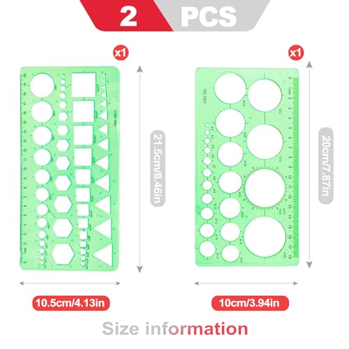 2 Pack Circle Template Set for Drawing and Drafting, Geometric Geometry Template Circle Ruler for Painting, Ideal for Office, Architecture and Design