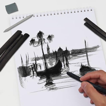 24 Pcs Compressed Charcoal Sticks and 6 Pcs Willow Charcoal Sticks, 9-12 MM Jumbo Willow Charcoal Pencils