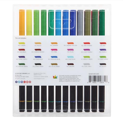 KINGART PRO 445-24 Dual Twin-Tip Brush Pens, Multicolor, 24-Colors