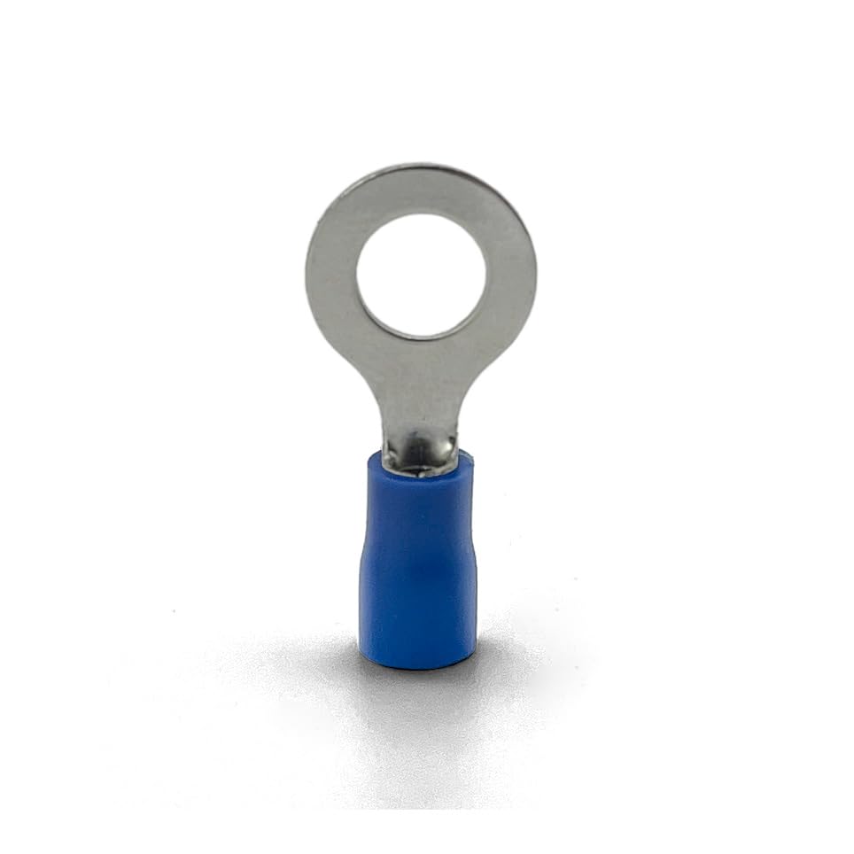 ANGSTROM 1/4" Bolt Ring Terminals, Insulated Electrical Crimp Connectors 100pcs (16-14ga Blue) - color: 16-14ga Blue, size: 1/4" Stud