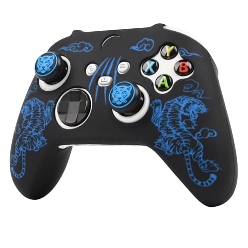 Tiger Controller Skin Compatible with Xbox Series X Wireless Controller, RALAN Protector Case， Customised Thumb Grips Cap - color: Tiger Blue