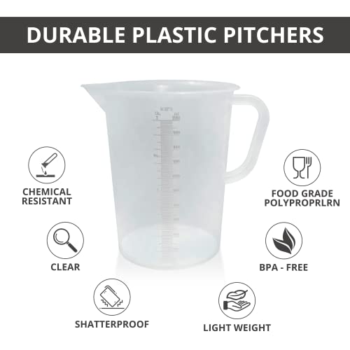 Plastic Graduated Measuring and Mixing Pitcher - 2000ml Plastic Graduated Measuring Pitcher - Large Cylinder Graduated Measuring Container with Handle and Pour Spout - 2 Liter - size: 2 Liter