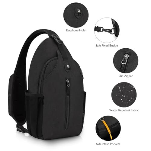MAYLISACC Sling Bag Reversible Crossbody Chest Daypack Lightweight Hiking - color: Black