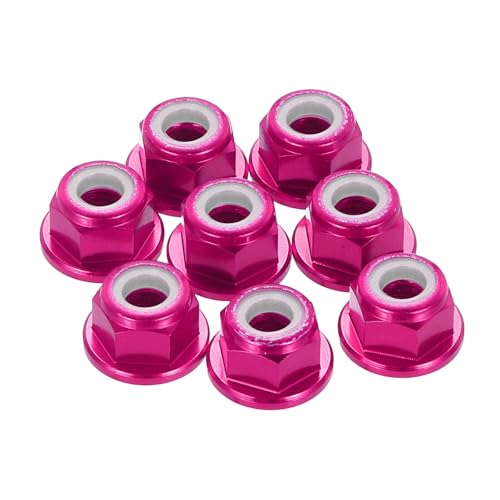 MECCANIXITY 8 Pcs M4 Flange Lock Nuts, Aluminum Nylon Locking Nuts, M4 x 0.7mm Hex Locking Serrated Nuts for RC Drone Quadcopter Motor Prop Adapter Fasteners, Rose Red - color: Rose Red, size: M4x0.7mm