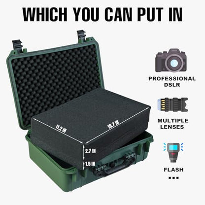 Jack Boss Waterproof Hard Camera Case with Pre-cut Foam,Green - color: GREEN