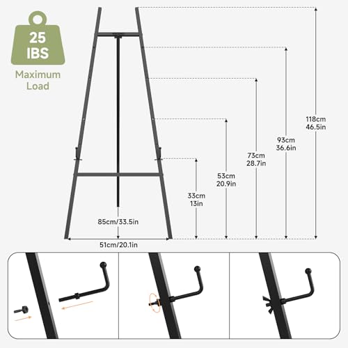 Easel Stand for Sign, Metal Display Easel with Adjustable Chain, Black - color: Black
